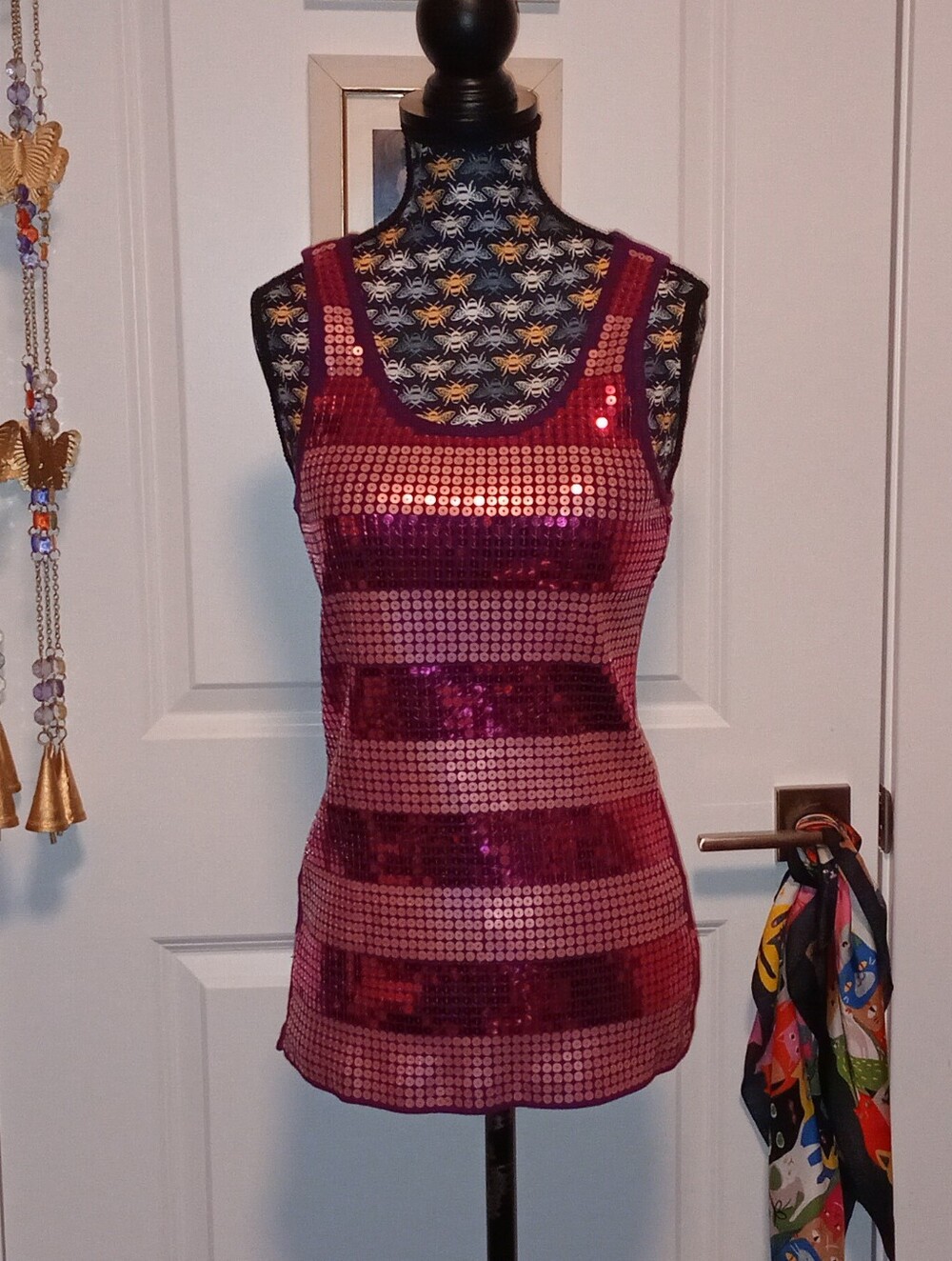 Majora purple sequin striped tank top